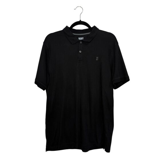 DKNY Men’s XL Short Sleeve Polo Shirt Black Slim Fit Collared Logo Casual Office - Picture 1 of 6